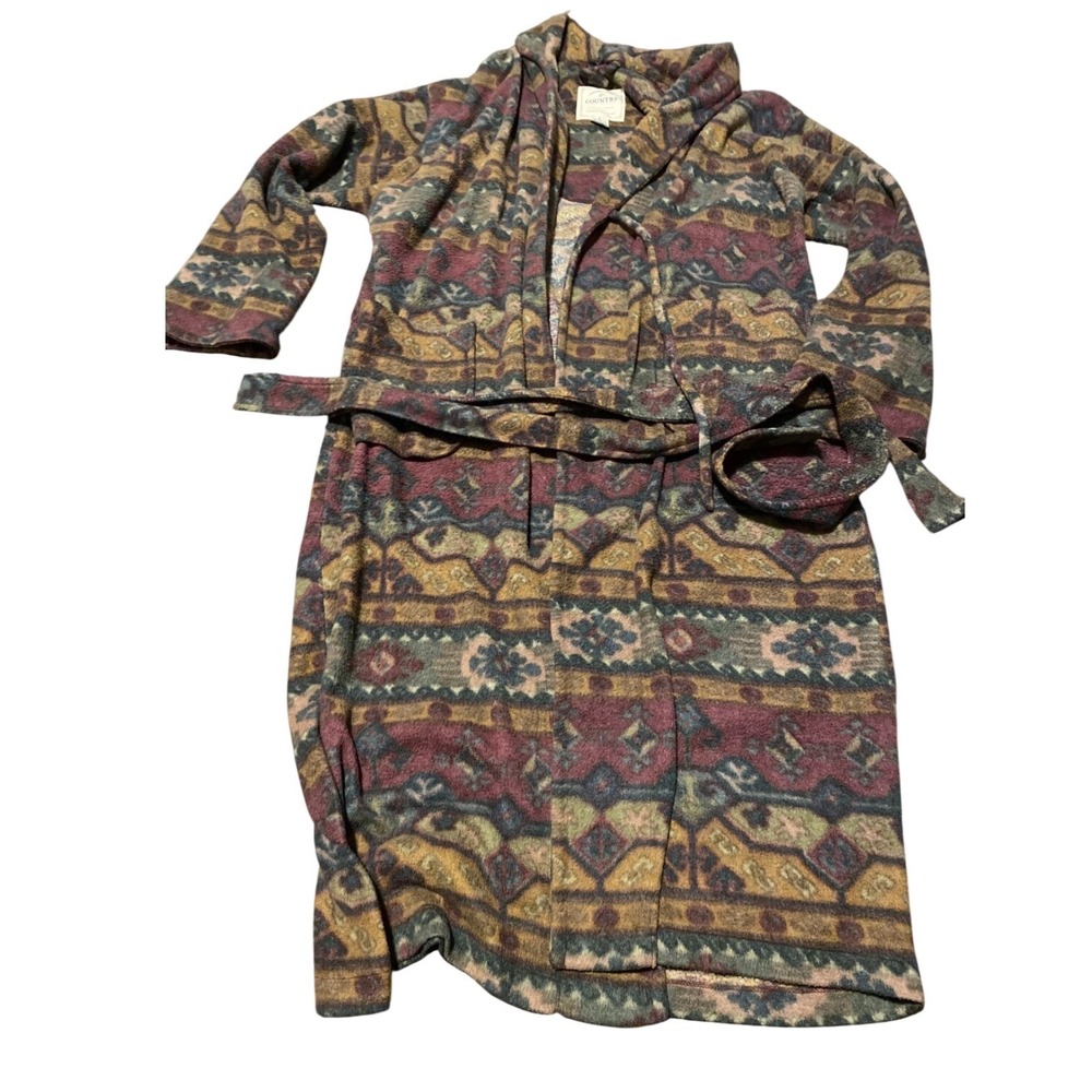 Vintage Victoria's Secret Country Fleece Robe Southwestern Geometric Belted P/S